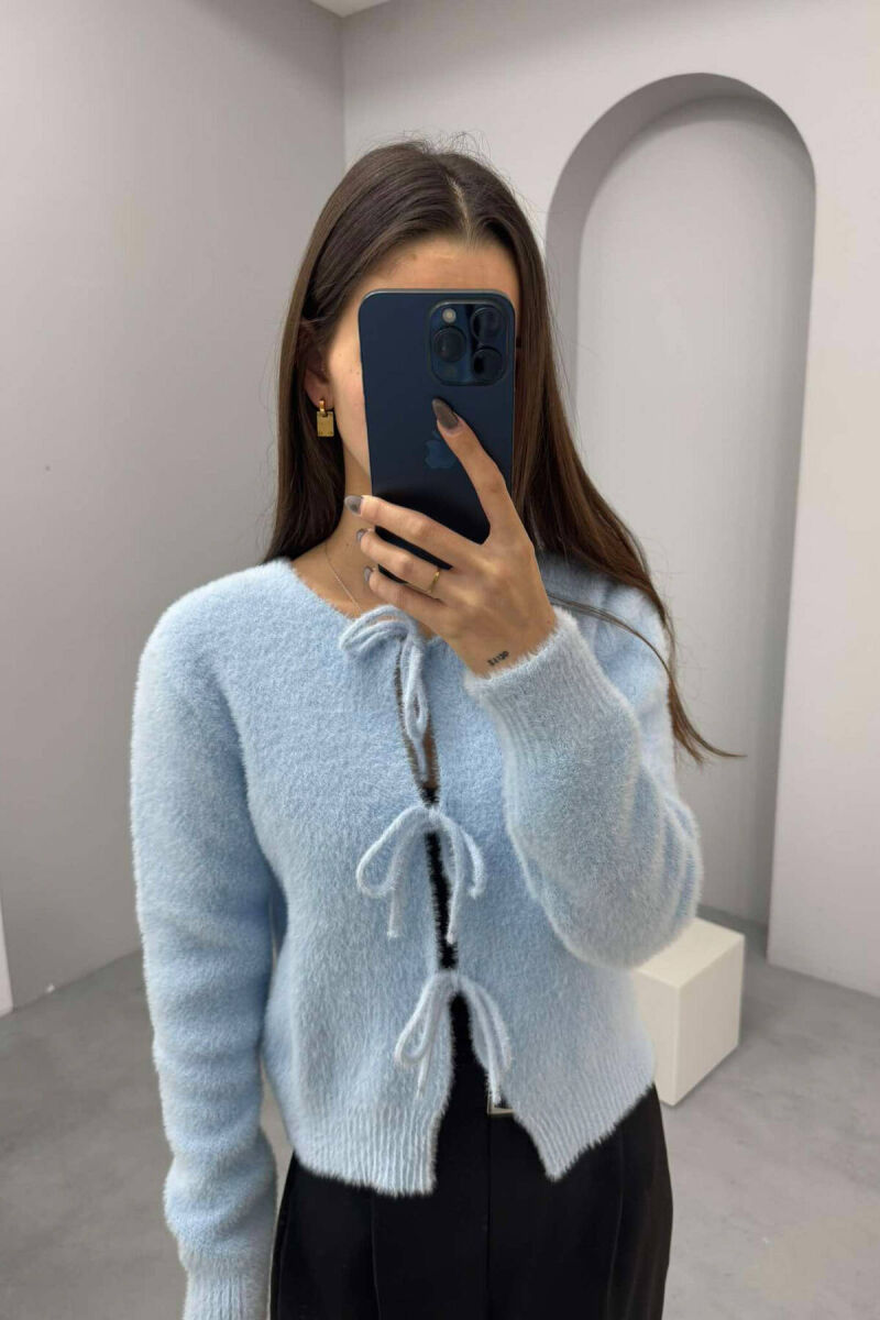 ONE COLOR LACING WARM WOMEN CARDIGAN LIGHTBLUE/BZ - 2