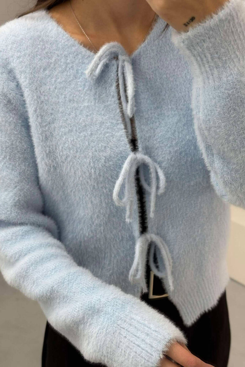 ONE COLOR LACING WARM WOMEN CARDIGAN LIGHTBLUE/BZ - 4
