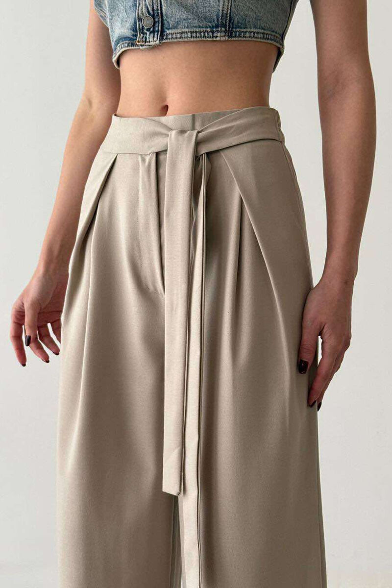 ONE COLOR LACING WIDE LEG WOMEN TROUSERS BEIGE/BEZHE - 2