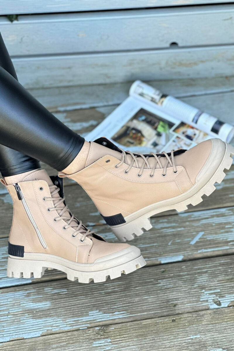 ONE COLOR LACING WOMAN CREW BOOTS BEIGE/BEZHE - 2