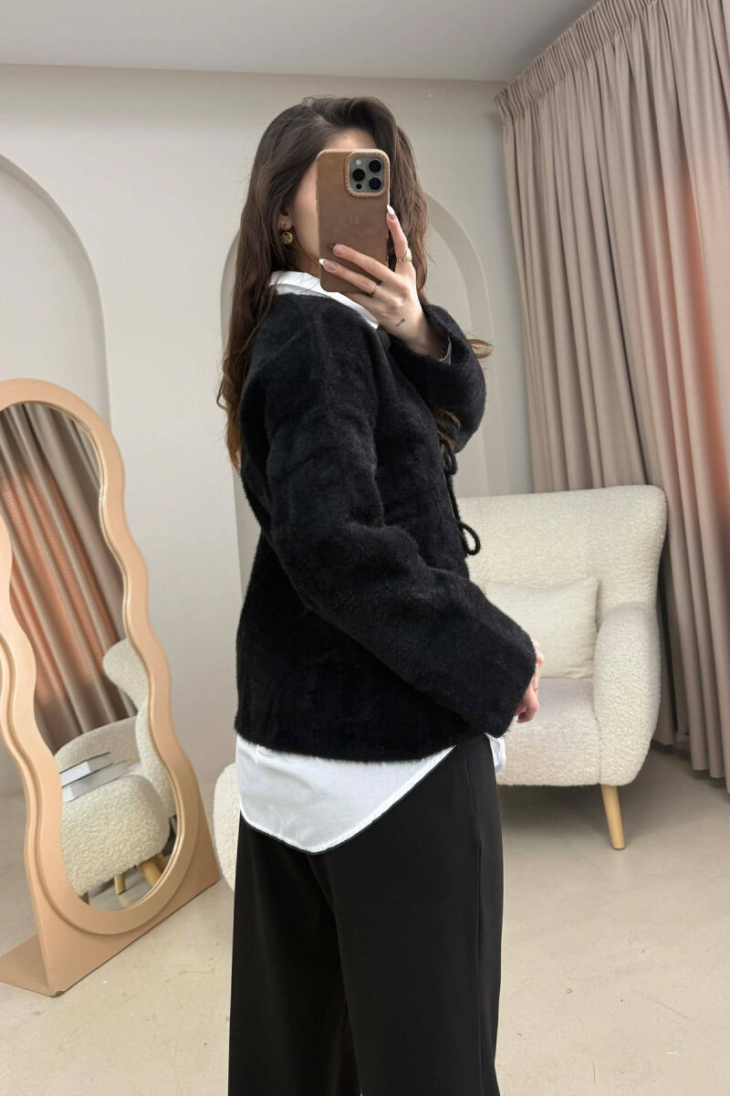 ONE COLOR LACING WOMEN CARDIGAN BLACK/ E ZEZE - 2