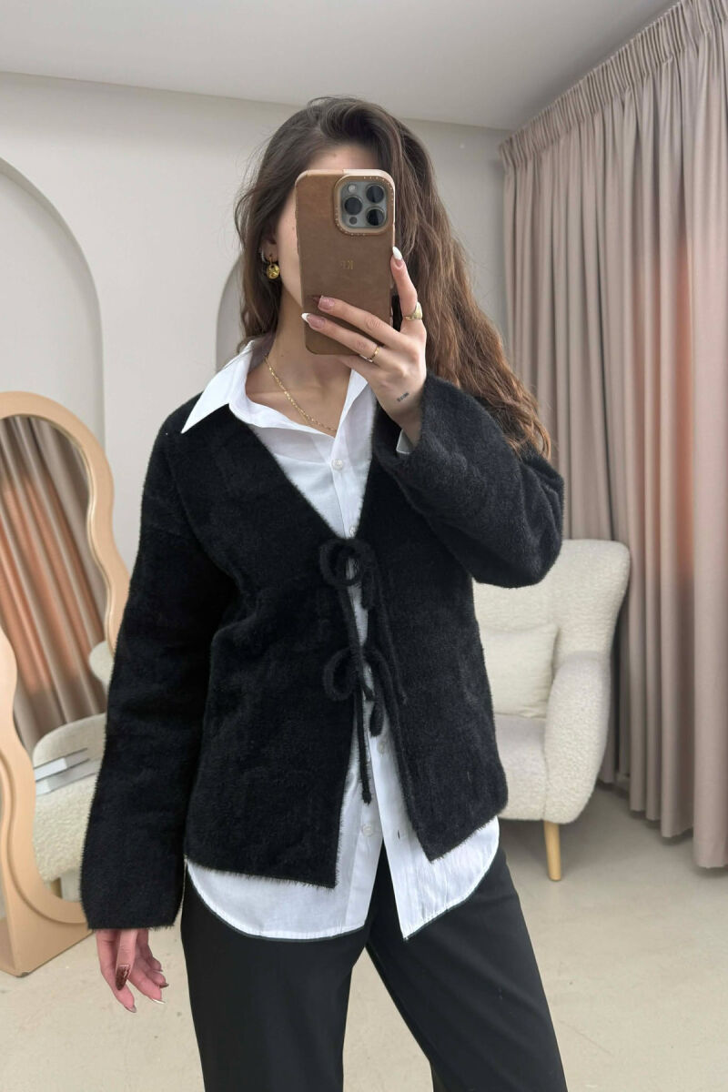 ONE COLOR LACING WOMEN CARDIGAN BLACK/ E ZEZE - 3