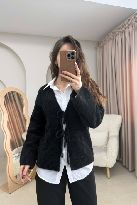 ONE COLOR LACING WOMEN CARDIGAN BLACK/ E ZEZE - 
