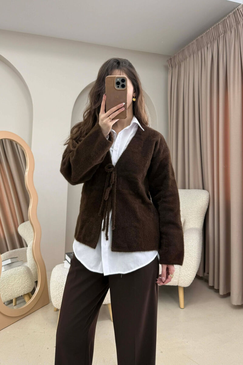 ONE COLOR LACING WOMEN CARDIGAN BROWN/KAFE - 1