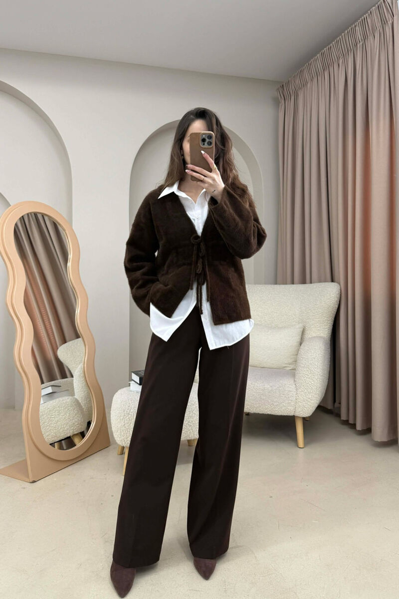 ONE COLOR LACING WOMEN CARDIGAN BROWN/KAFE - 2