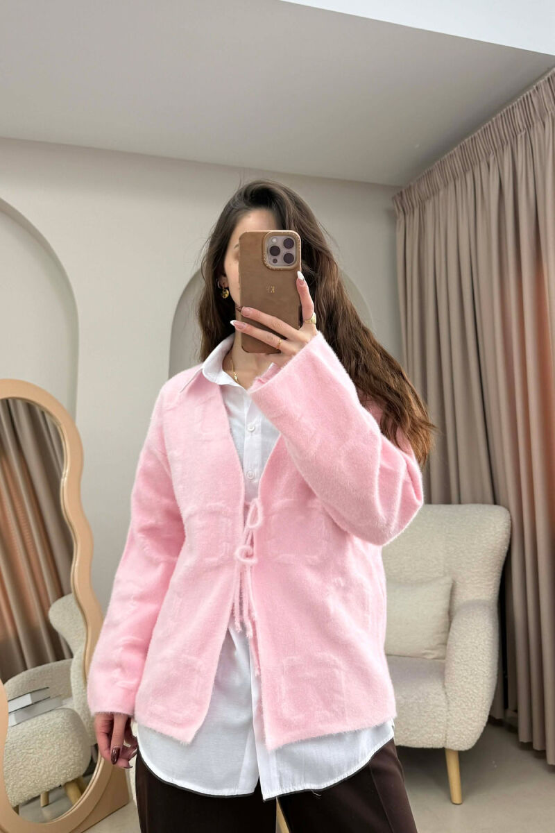 ONE COLOR LACING WOMEN CARDIGAN PINK/ROZE - 1