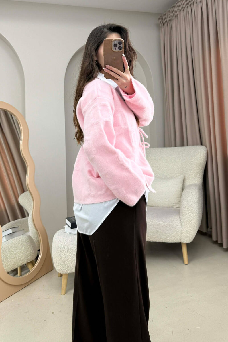 ONE COLOR LACING WOMEN CARDIGAN PINK/ROZE - 2