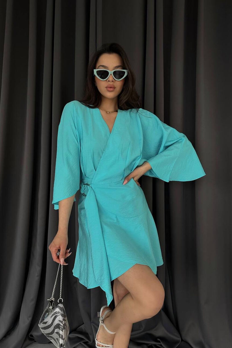ONE COLOR LACING WOMEN DRESS LIGHTBLUE/BZ - 1