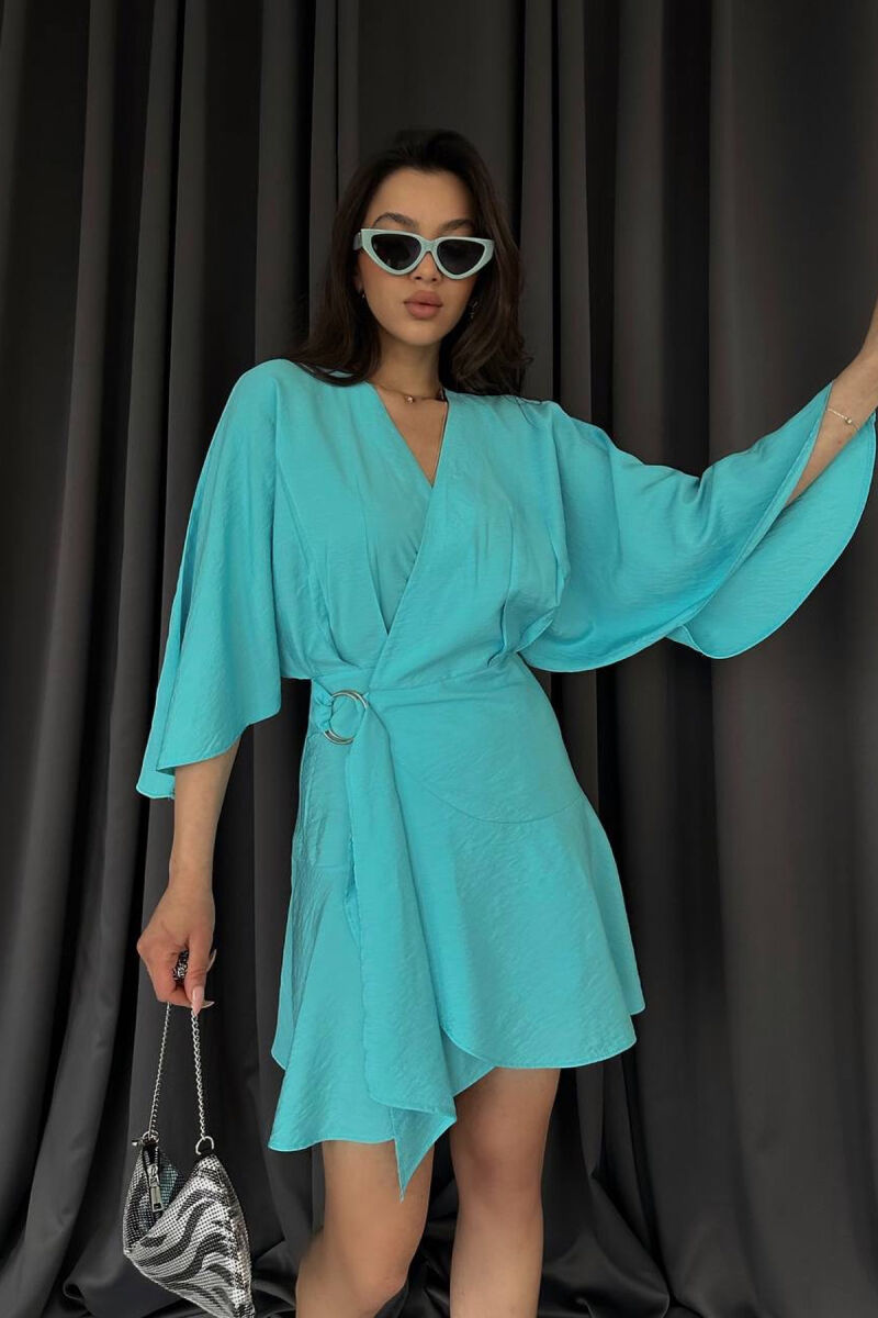 ONE COLOR LACING WOMEN DRESS LIGHTBLUE/BZ - 2