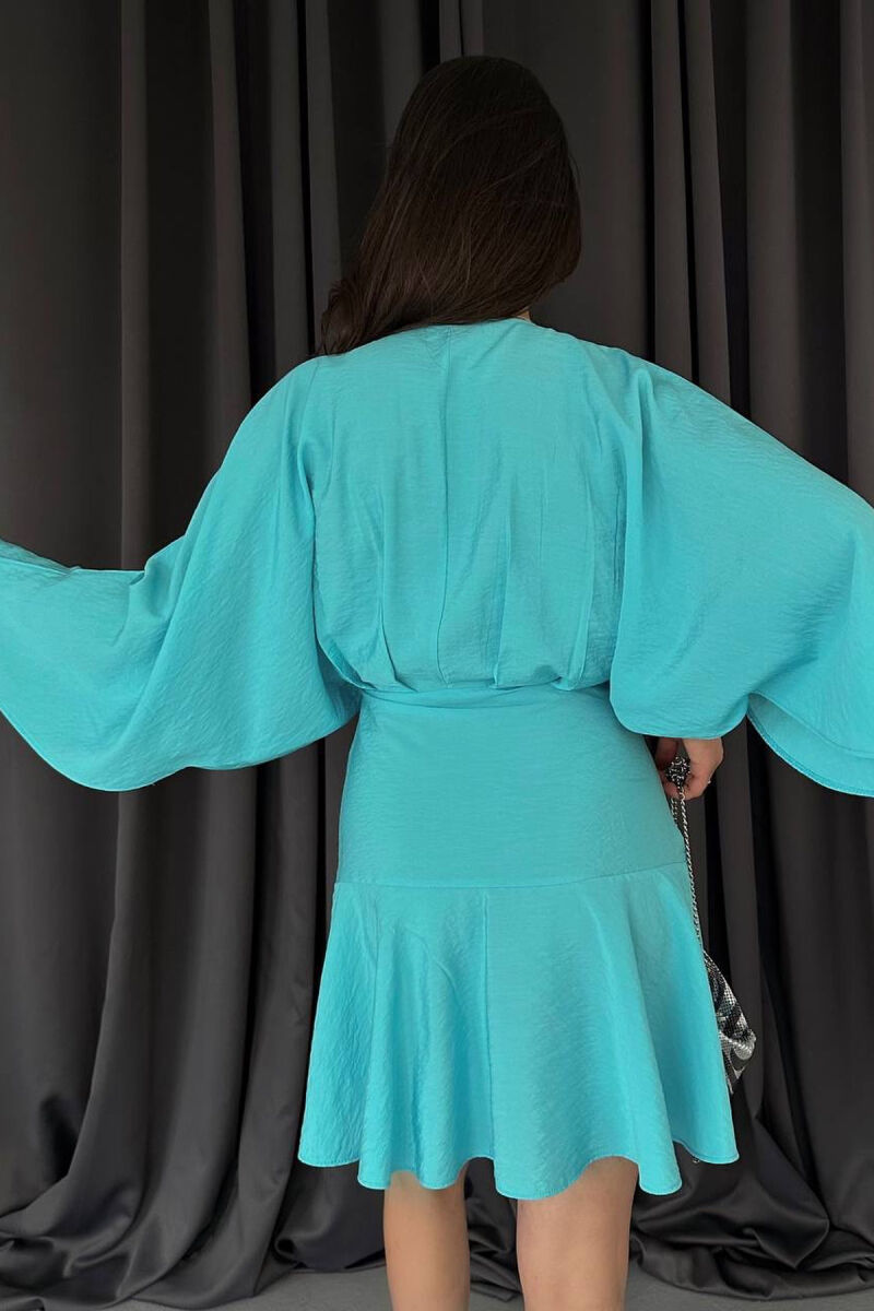 ONE COLOR LACING WOMEN DRESS LIGHTBLUE/BZ - 4