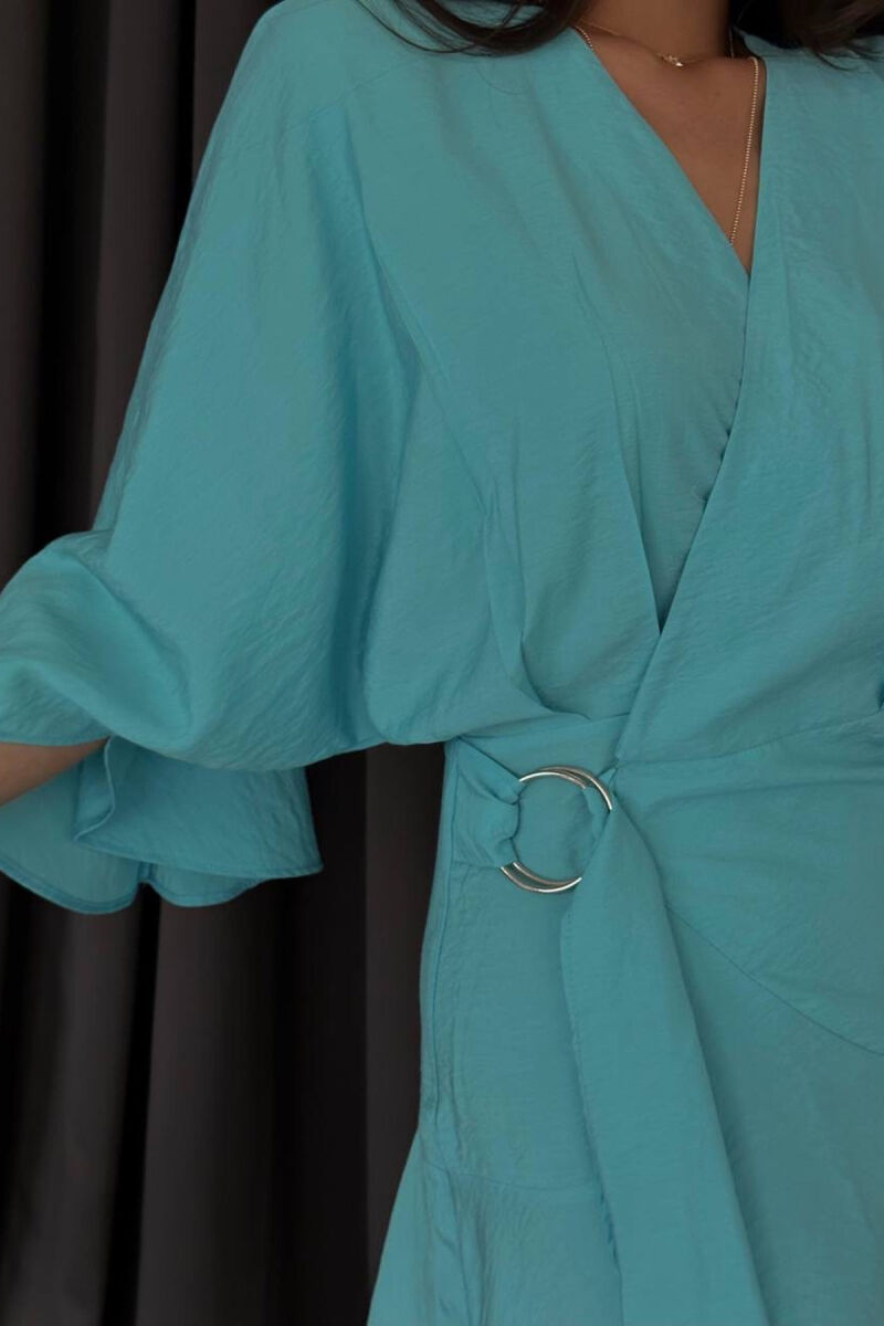 ONE COLOR LACING WOMEN DRESS LIGHTBLUE/BZ - 5