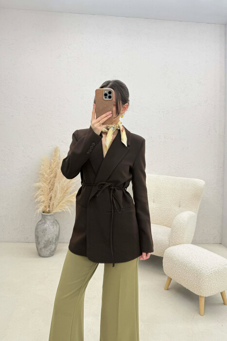 ONE COLOR LACING WOMEN JACKET BROWN/KAFE - KLAUDIO FASHION