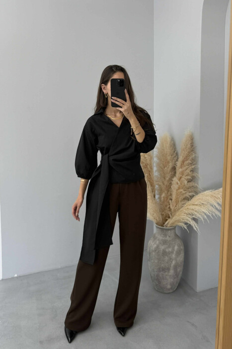 KËMISHE NJË NGJYRËSHE ME LIDHSE PËR FEMRA NË NGJYRËN E ZEZË - KLAUDIO FASHION