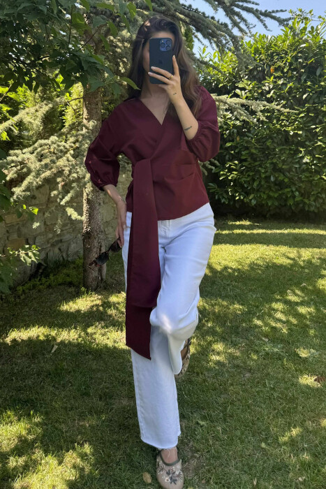 ONE COLOR LACING WOMEN SHIRT BURGUNDY/VISHNJE 