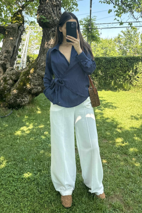 ONE COLOR LACING WOMEN SHIRT DARK BLUE/BEE - 1