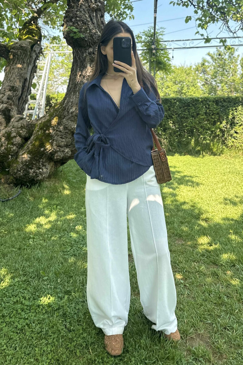 ONE COLOR LACING WOMEN SHIRT DARK BLUE/BEE - 1