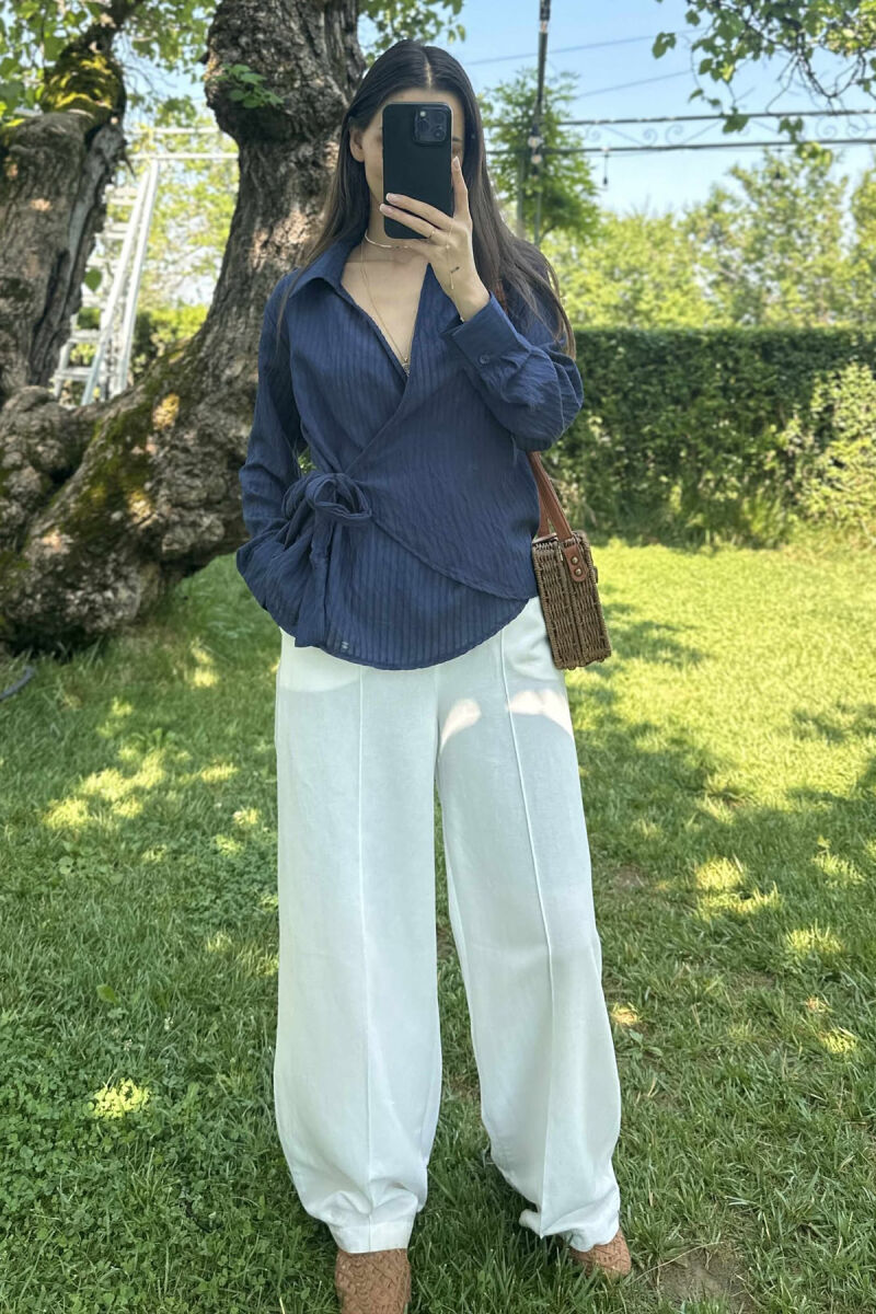 ONE COLOR LACING WOMEN SHIRT DARK BLUE/BEE - 2