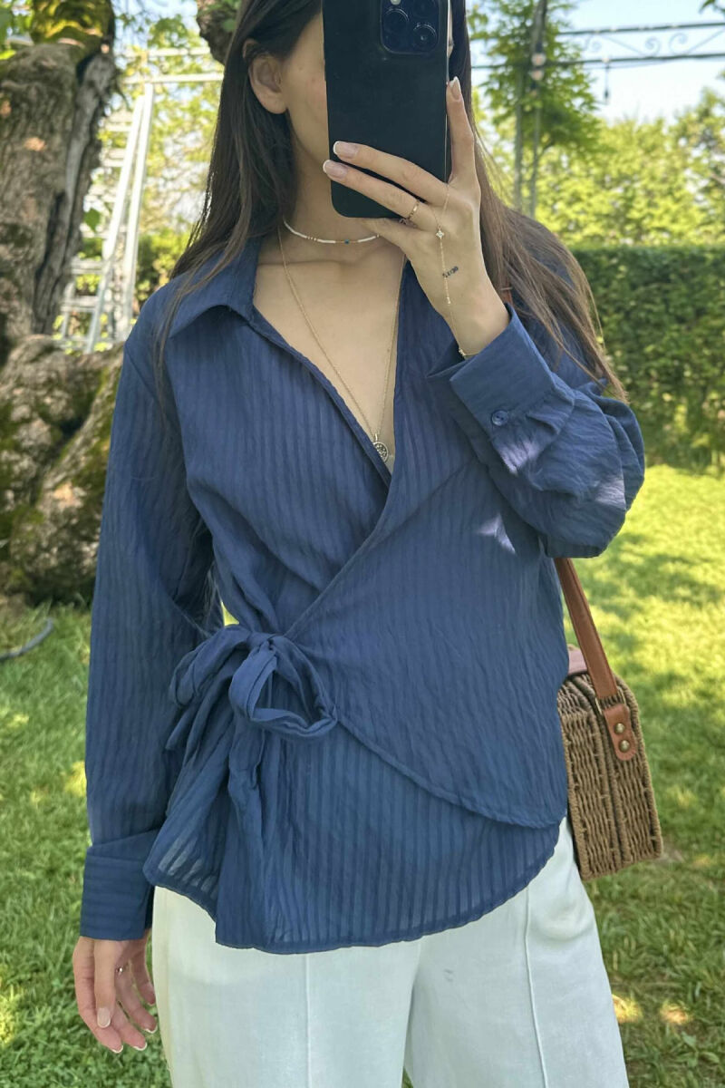 ONE COLOR LACING WOMEN SHIRT DARK BLUE/BEE - 3