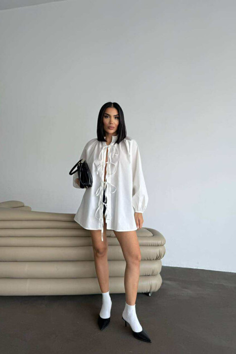 ONE COLOR LACING WOMEN SHIRT WHITE-E BARDHE - KLAUDIO FASHION