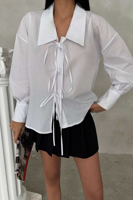 ONE COLOR LACING WOMEN SHIRT WHITE-E BARDHE - 4