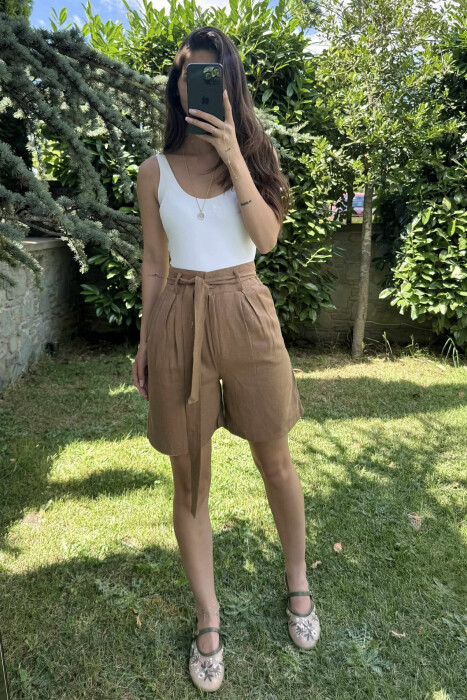 ONE COLOR LACING WOMEN SHORTS BROWN/KAFE - 2