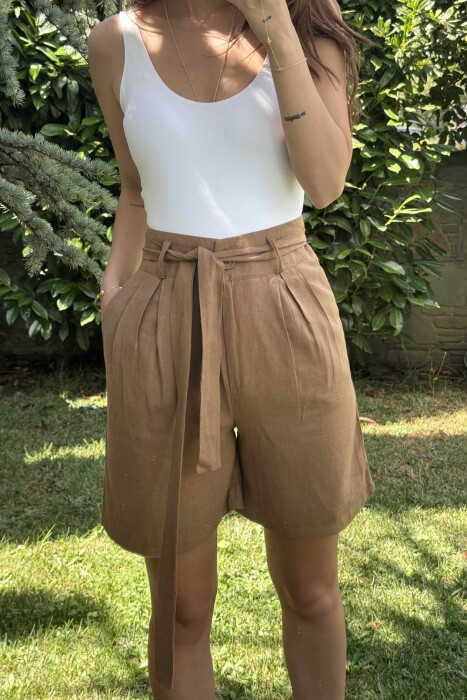ONE COLOR LACING WOMEN SHORTS BROWN/KAFE - 3