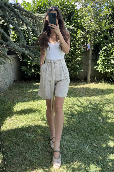 ONE COLOR LACING WOMEN SHORTS CREAM/KREM - 2