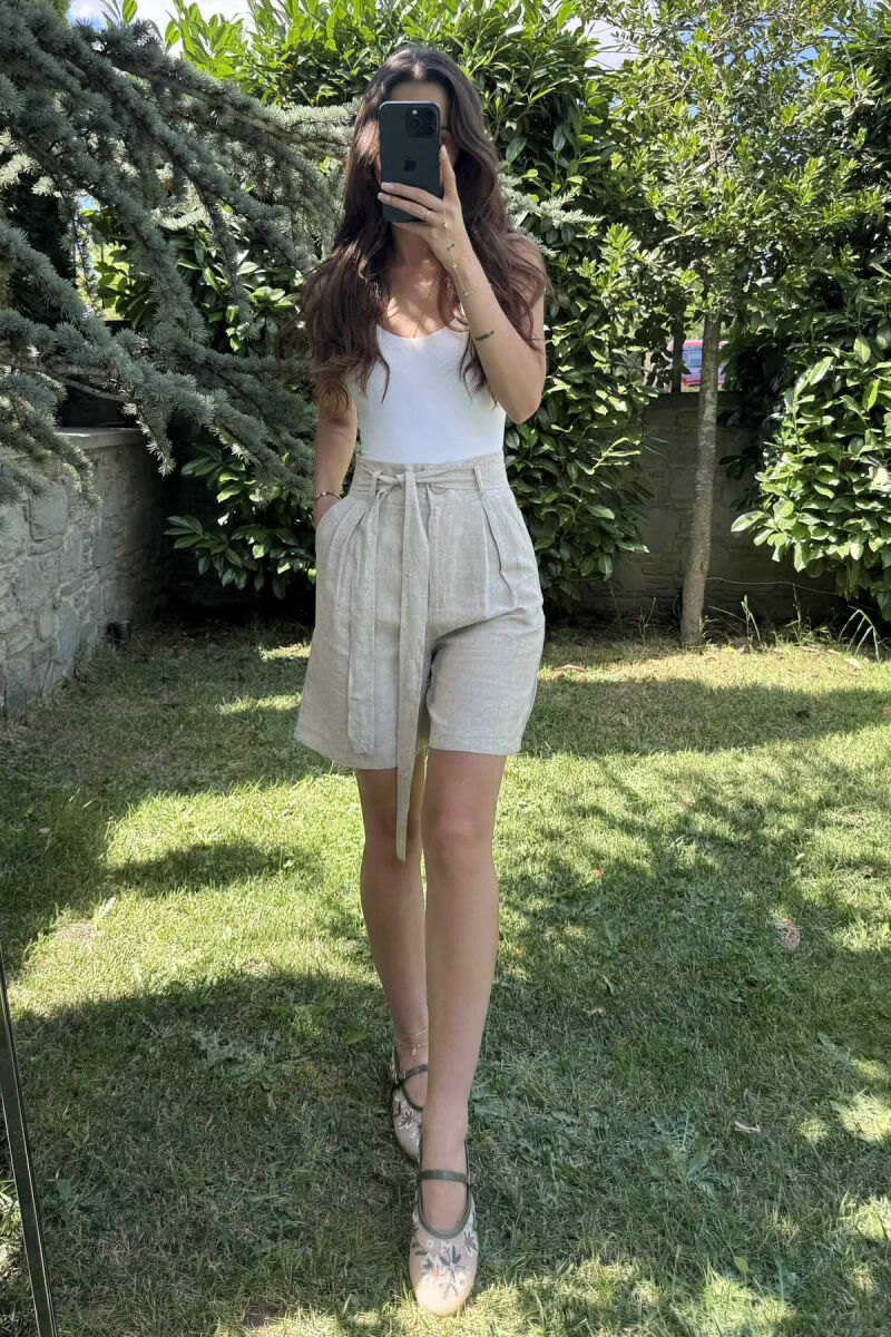 ONE COLOR LACING WOMEN SHORTS CREAM/KREM - 2
