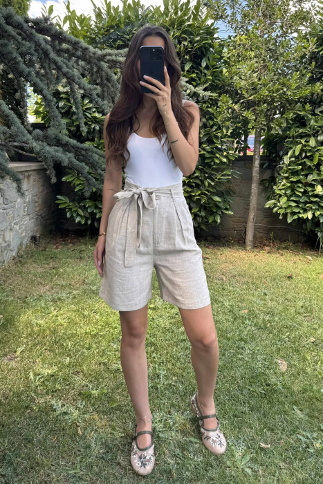 ONE COLOR LACING WOMEN SHORTS CREAM/KREM - 3