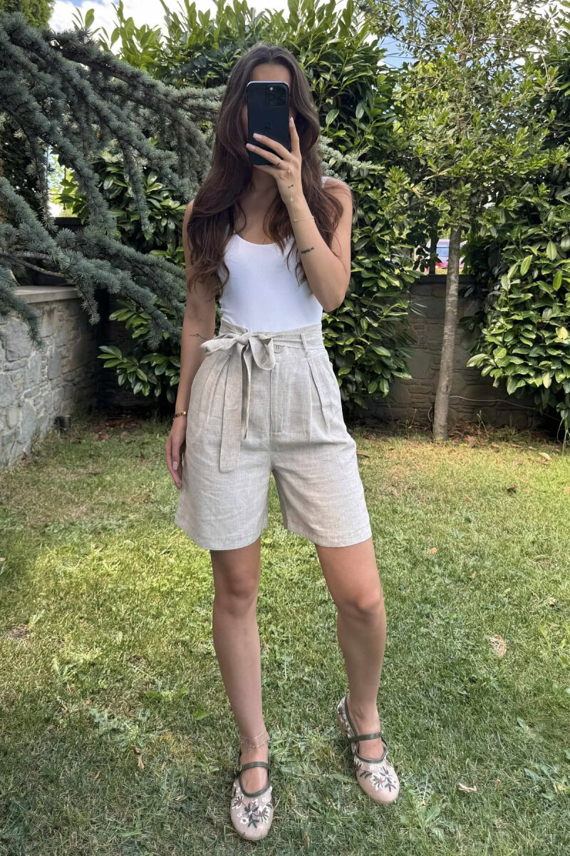 ONE COLOR LACING WOMEN SHORTS CREAM/KREM - 3