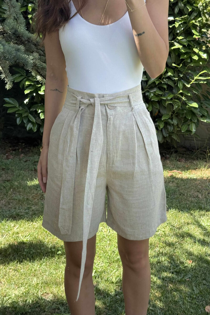 ONE COLOR LACING WOMEN SHORTS CREAM/KREM - 4