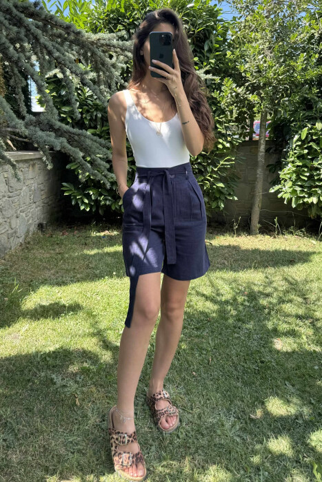 ONE COLOR LACING WOMEN SHORTS DARK BLUE/BEE - 2