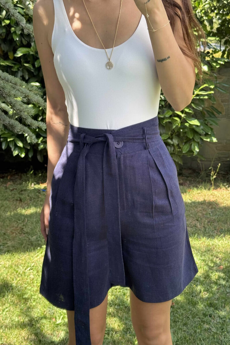 ONE COLOR LACING WOMEN SHORTS DARK BLUE/BEE - 3