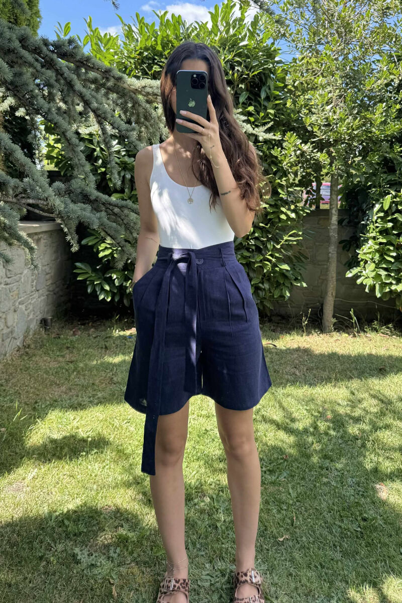 ONE COLOR LACING WOMEN SHORTS DARK BLUE/BEE - 4