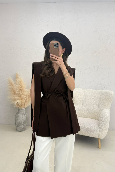 ONE COLOR LACING WOMEN VEST BROWN/KAFE 