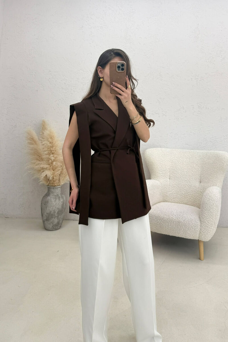 ONE COLOR LACING WOMEN VEST BROWN/KAFE - 2