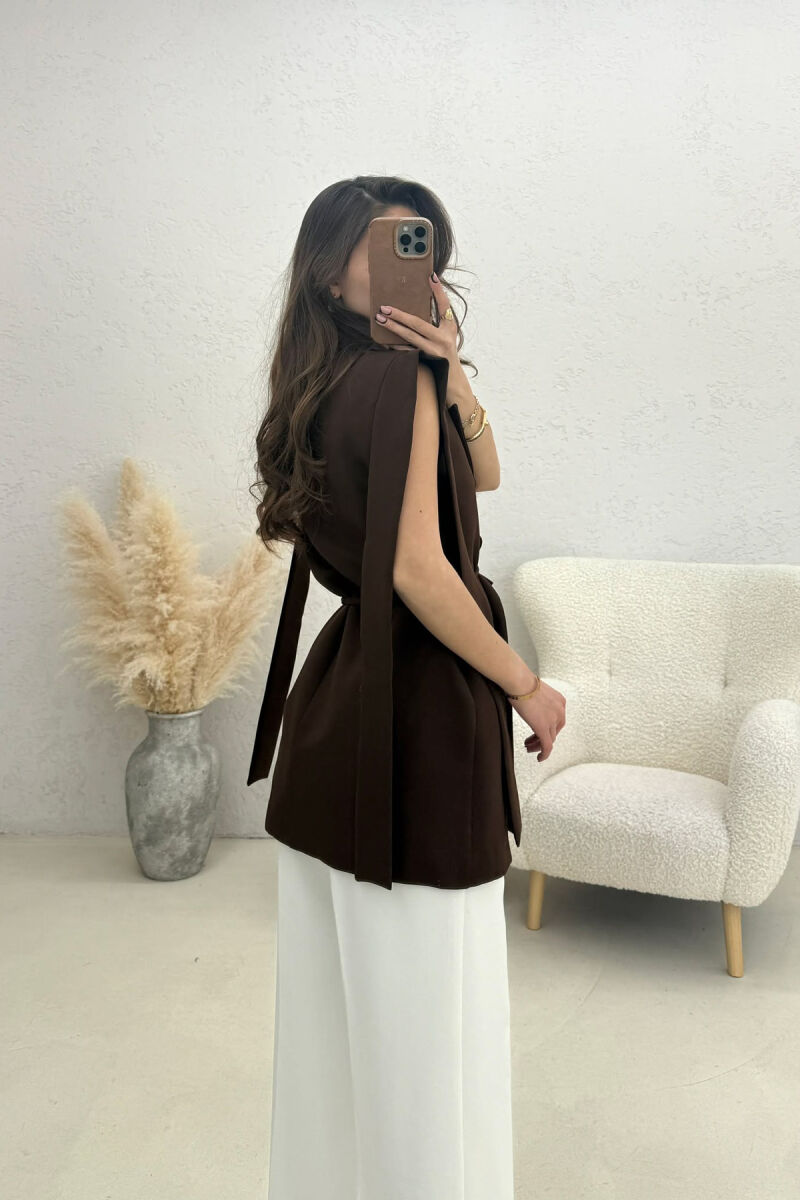 ONE COLOR LACING WOMEN VEST BROWN/KAFE - 3