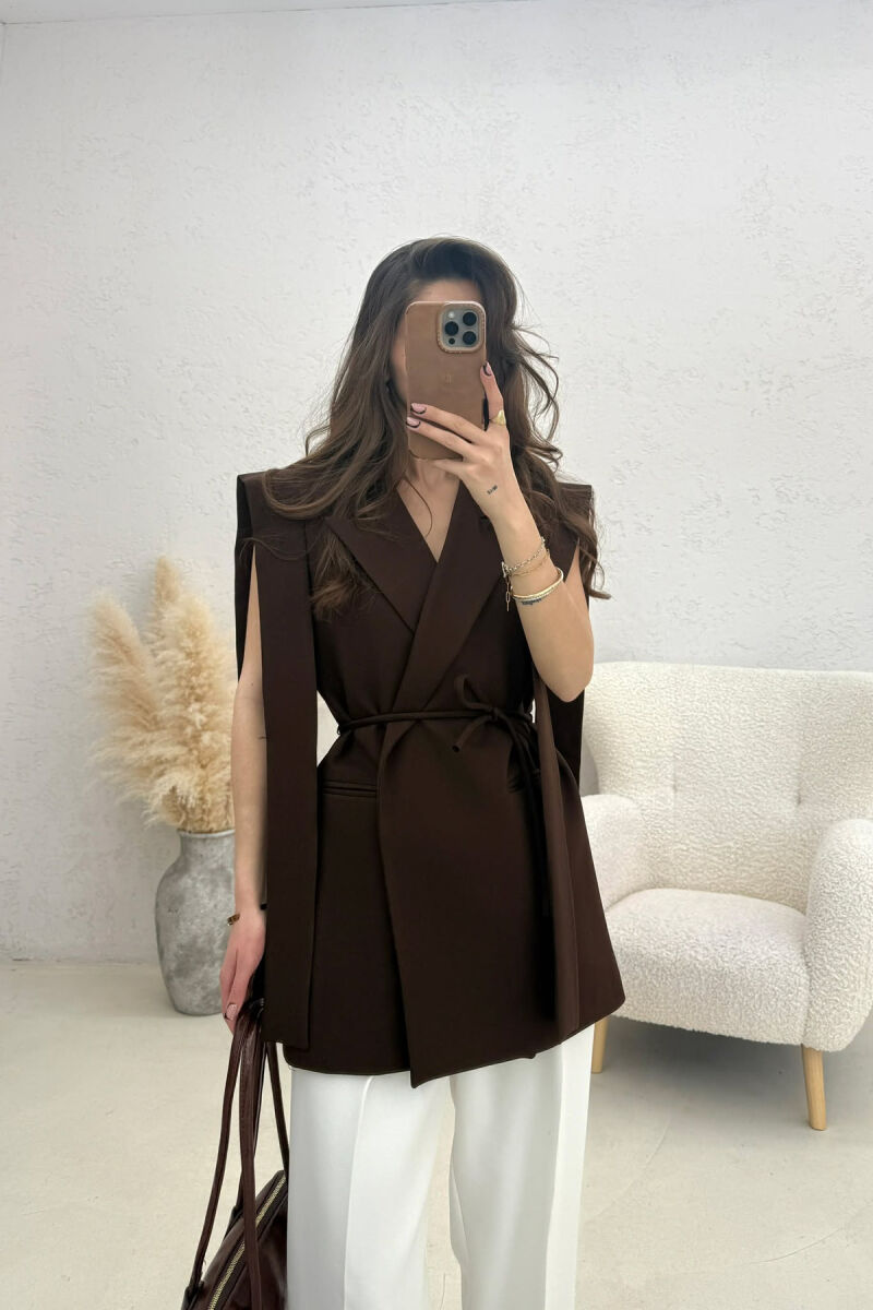 ONE COLOR LACING WOMEN VEST BROWN/KAFE - 4