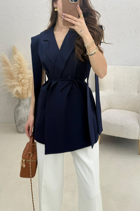 ONE COLOR LACING WOMEN VEST DARK BLUE/BEE - 2