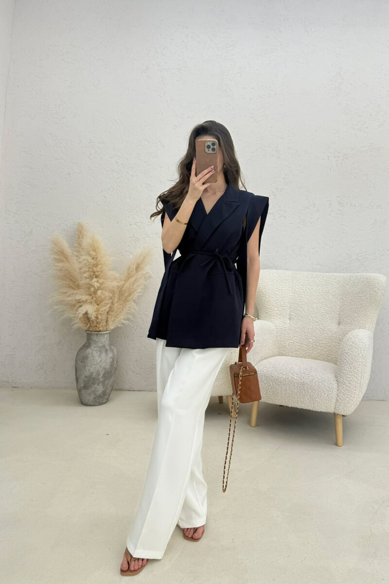 ONE COLOR LACING WOMEN VEST DARK BLUE/BEE - 3