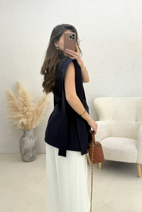 ONE COLOR LACING WOMEN VEST DARK BLUE/BEE - 4