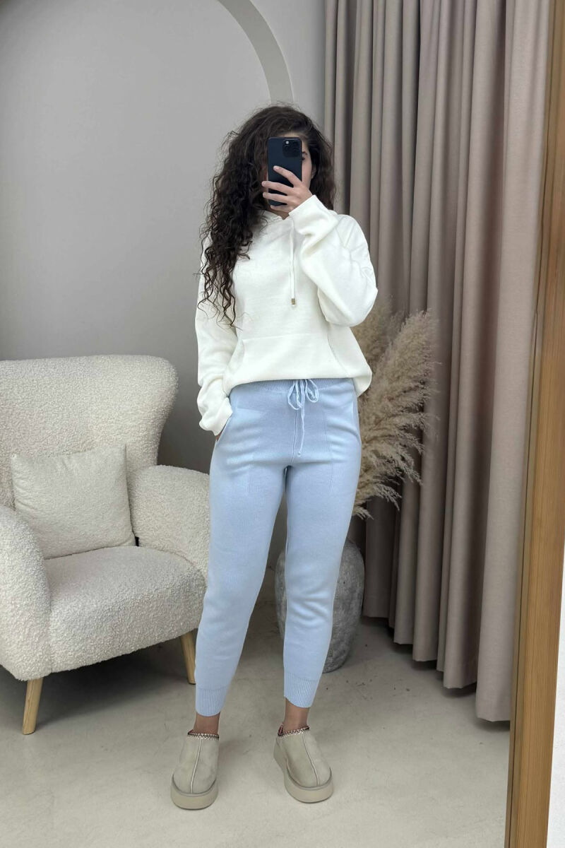 ONE COLOR LACINGS KNIT WOMEN TROUSERS BABY BLUE/BLU BY - 1