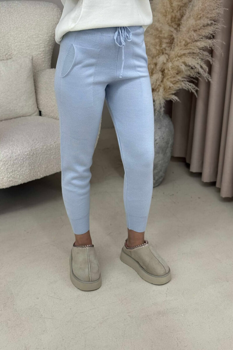 ONE COLOR LACINGS KNIT WOMEN TROUSERS BABY BLUE/BLU BY - 3