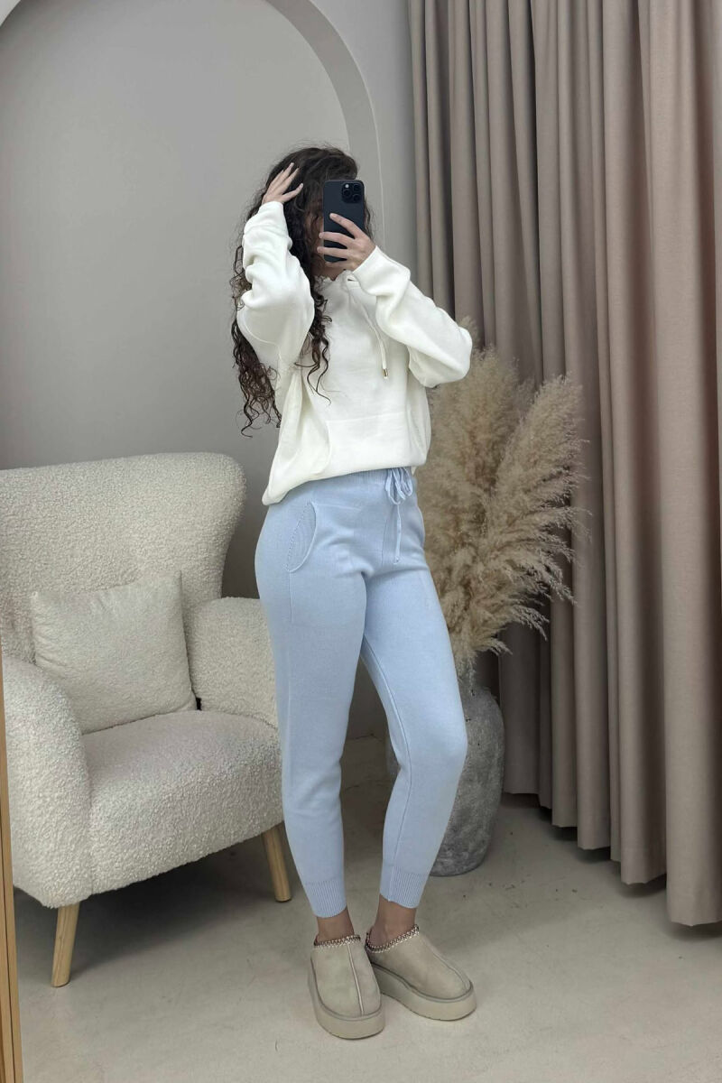 ONE COLOR LACINGS KNIT WOMEN TROUSERS BABY BLUE/BLU BY - 2