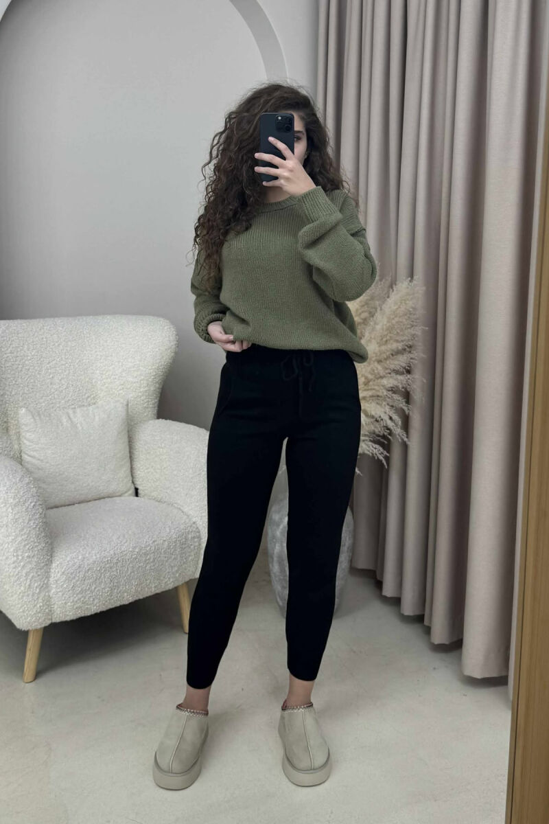 ONE COLOR LACINGS KNIT WOMEN TROUSERS BLACK/ E ZEZE - 2