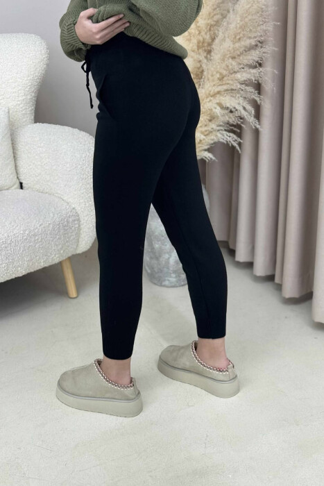 ONE COLOR LACINGS KNIT WOMEN TROUSERS BLACK/ E ZEZE - 4