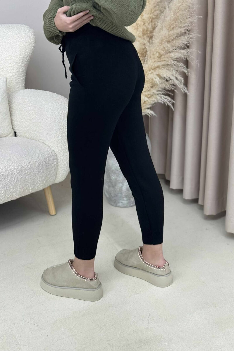 ONE COLOR LACINGS KNIT WOMEN TROUSERS BLACK/ E ZEZE - 4
