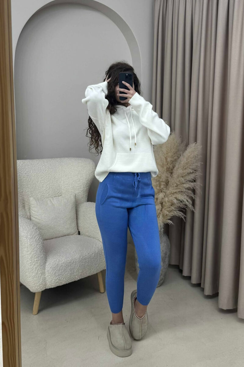ONE COLOR LACINGS KNIT WOMEN TROUSERS BLUE/BLU - 2