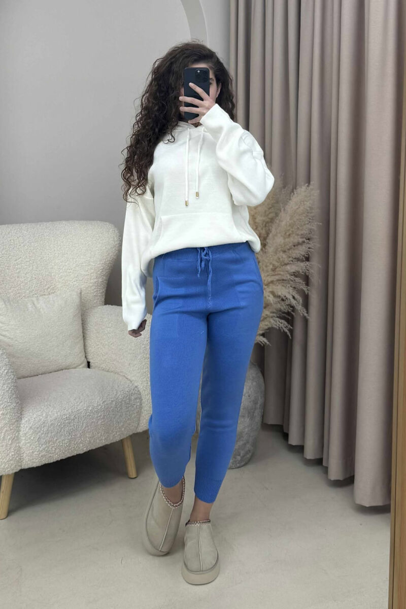 ONE COLOR LACINGS KNIT WOMEN TROUSERS BLUE/BLU - 1