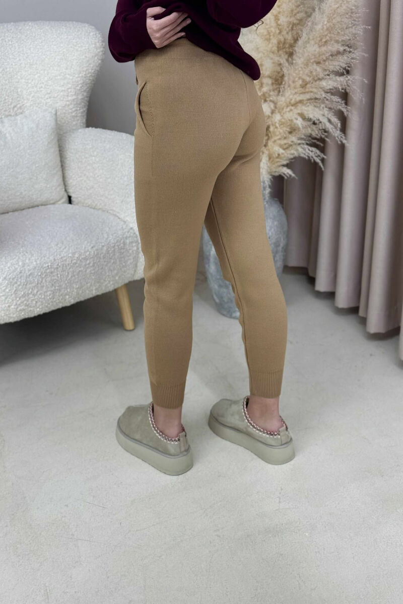 ONE COLOR LACINGS KNIT WOMEN TROUSERS BROWN/KAFE - 4